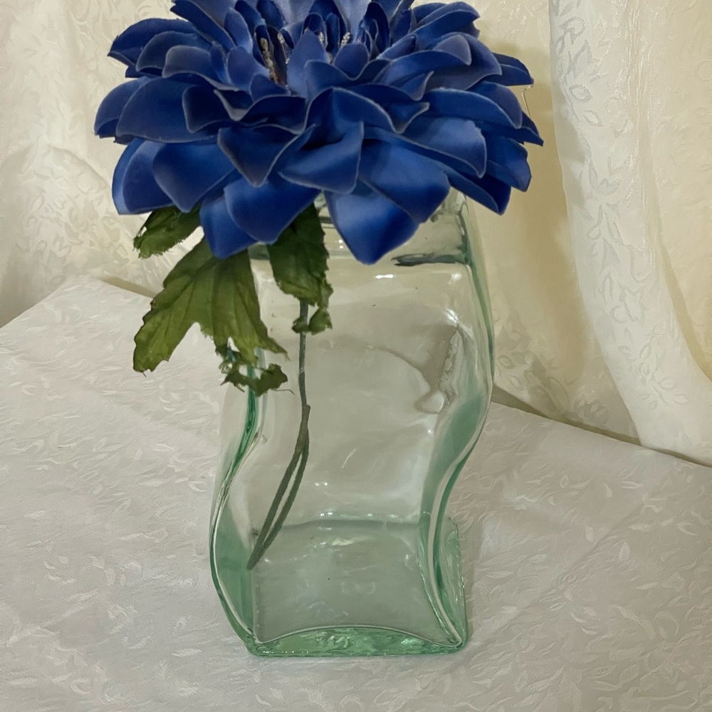 1980’s SVE Italian Wavy Bottle - Wavy Green Glass Vase - 6" Tall - Made in Italy